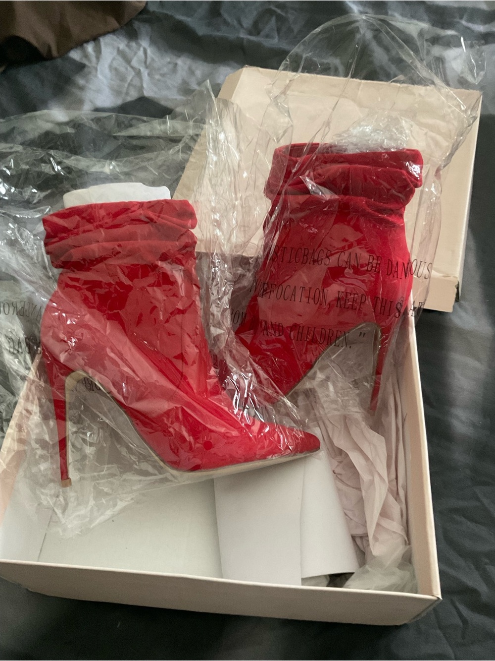 Red Pointed Stiletto Ankle Boots - Women